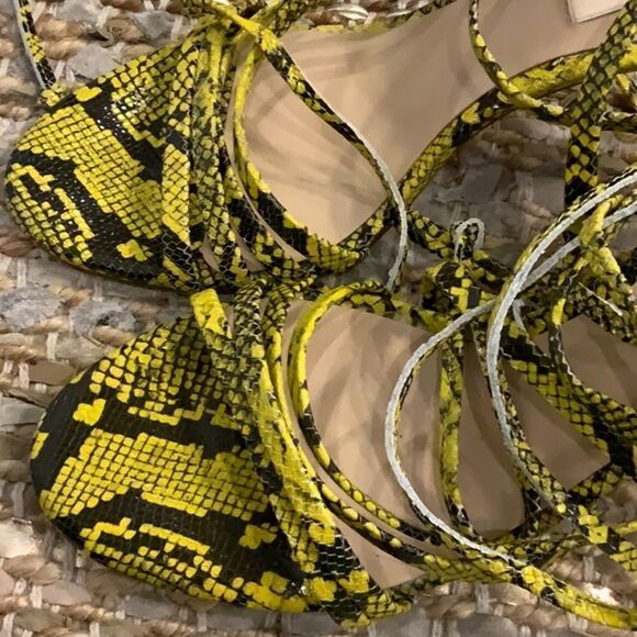 ANTONIO MELANI Vaylyn Snake Print Leather Lace Up Sandal Yellow Black sz 9 - Picture 10 of 10